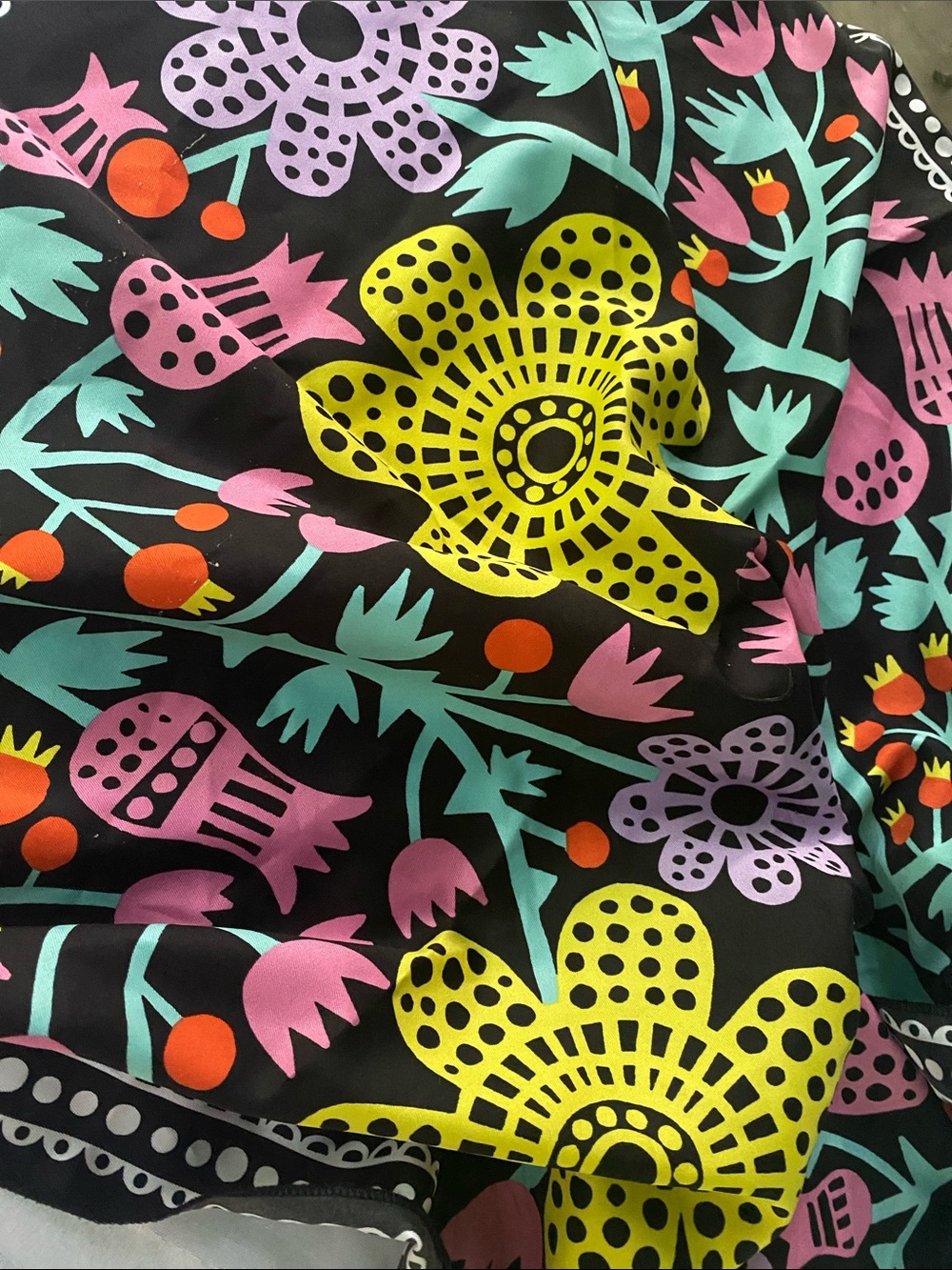 Bold Floral Print Scarf in Black, Yellow, Pink & Teal